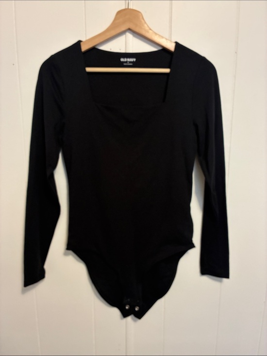 Old Navy Tops - Old Navy Black Long-Sleeve Square Neck Bodysuit with Snap Hem